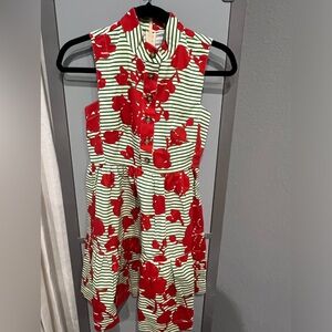 Hunter Bell fit and flare green stripe floral dress